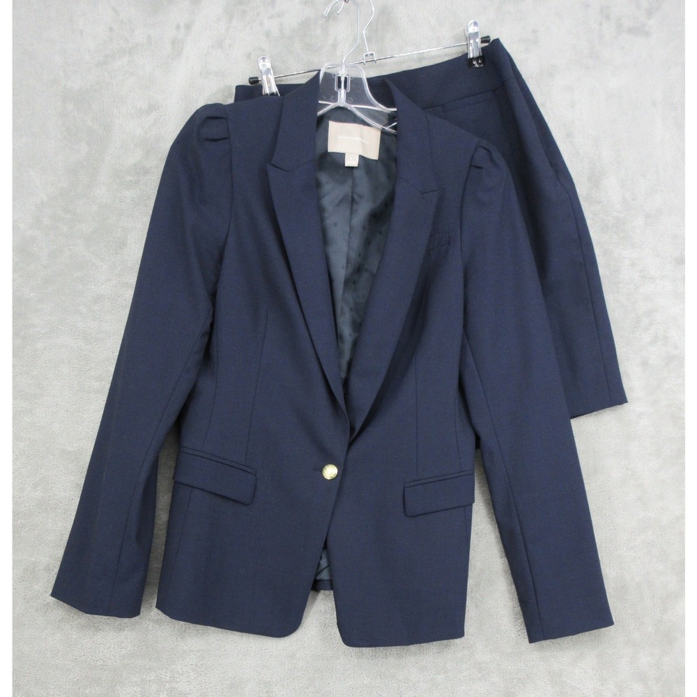 Banana Republic Skirt Suit Womens Size 8 Petite Navy Blue Wool Blend Nautical